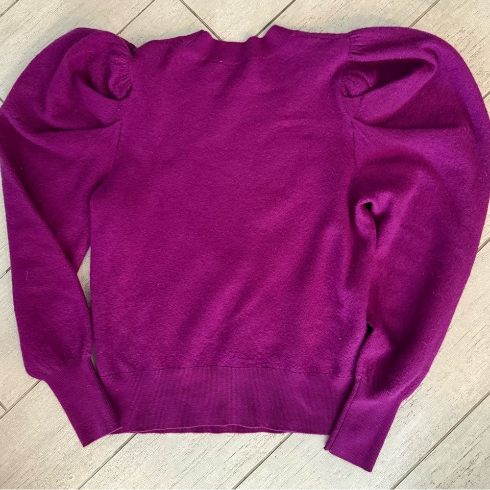 Ulla Johnson Purple Marin Puff Sleeve Wool Crewneck Sweater - Size  S - Picture 2 of 5